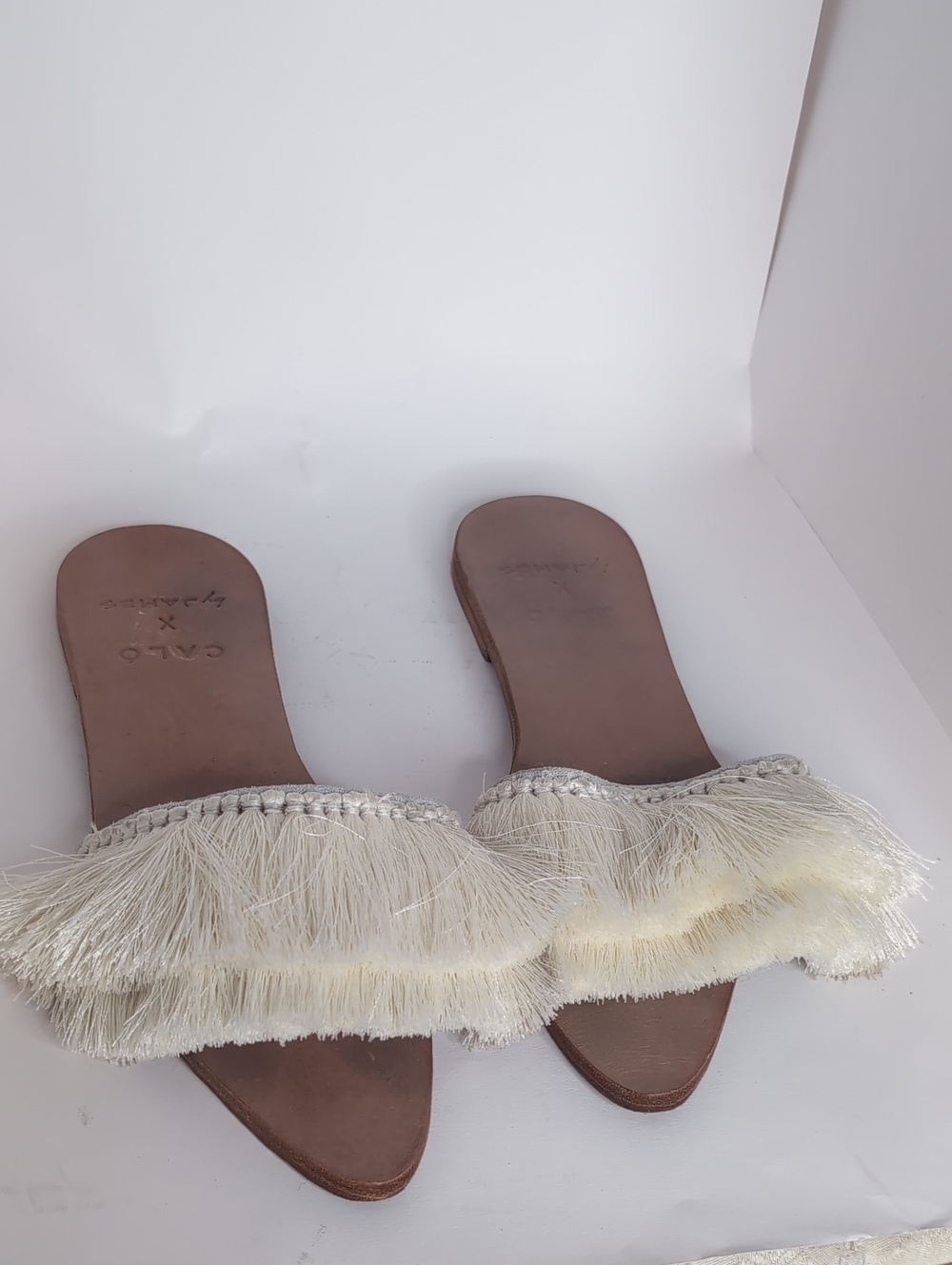 Fringe Slide Sandals in Cream